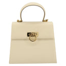 Salvatore Ferragamo Gancini Hand Bag Leather 2way Cream Gold Auth 120844-13