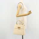 Salvatore Ferragamo Gancini Hand Bag Leather 2way Cream Gold Auth 120844-28