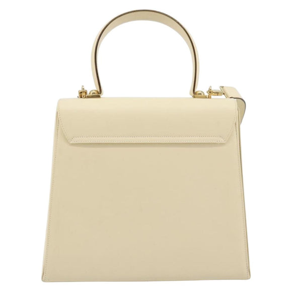 Salvatore Ferragamo Gancini Hand Bag Leather 2way Cream Gold Auth 120844