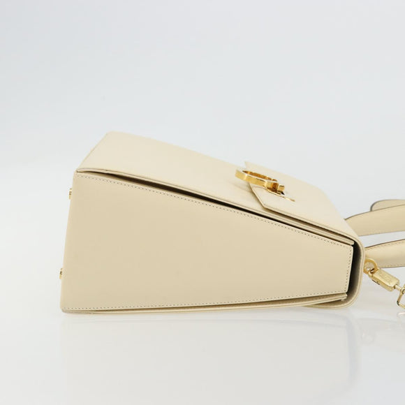 Salvatore Ferragamo Gancini Hand Bag Leather 2way Cream Gold Auth 120844