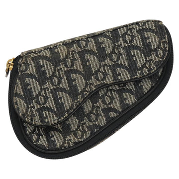 Christian Dior Trotter Canvas Saddle Pouch Navy Gold Auth 120854