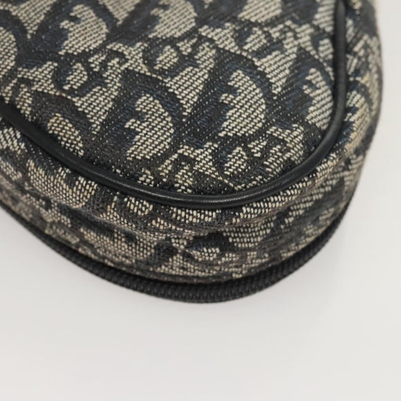 Christian Dior Trotter Canvas Saddle Pouch Navy Gold Auth 120854