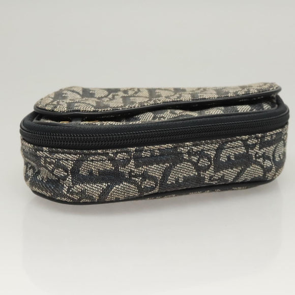 Christian Dior Trotter Canvas Saddle Pouch Navy Gold Auth 120854