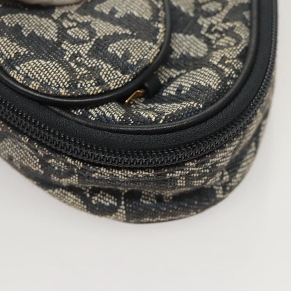 Christian Dior Trotter Canvas Saddle Pouch Navy Gold Auth 120854