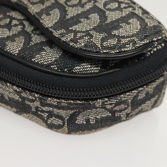 Christian Dior Trotter Canvas Saddle Pouch Navy Gold Auth 120854