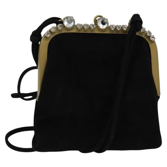 Miu Miu Shoulder Pouch Suede Black Gold Auth 120859