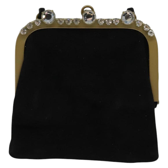 Miu Miu Shoulder Pouch Suede Black Gold Auth 120859