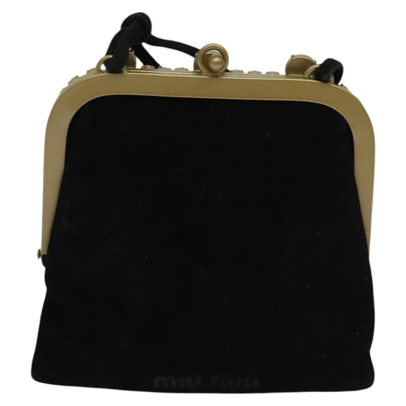 Miu Miu Shoulder Pouch Suede Black Gold Auth 120859A