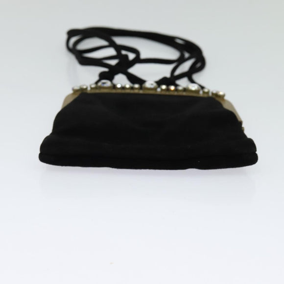 Miu Miu Shoulder Pouch Suede Black Gold Auth 120859A