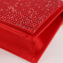 Salvatore Ferragamo Chain Swarovski Shoulder Bag Satin Red Gold Auth 120862V-15