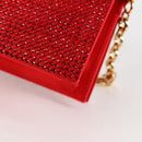 Salvatore Ferragamo Chain Swarovski Shoulder Bag Satin Red Gold Auth 120862V-17