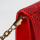 Salvatore Ferragamo Chain Swarovski Shoulder Bag Satin Red Gold Auth 120862V-18