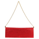Salvatore Ferragamo Chain Swarovski Shoulder Bag Satin Red Gold Auth 120862V-13