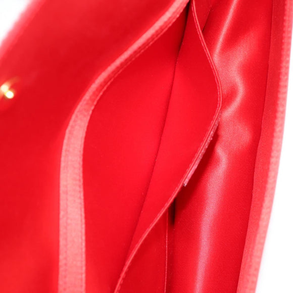 Salvatore Ferragamo Chain Swarovski Shoulder Bag Satin Red Gold Auth 120862V