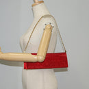 Salvatore Ferragamo Chain Swarovski Shoulder Bag Satin Red Gold Auth 120862V-22
