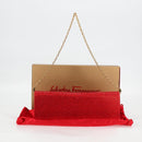 Salvatore Ferragamo Chain Swarovski Shoulder Bag Satin Red Gold Auth 120862V-12