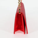 Salvatore Ferragamo Chain Swarovski Shoulder Bag Satin Red Gold Auth 120862V-4