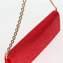 Salvatore Ferragamo Chain Swarovski Shoulder Bag Satin Red Gold Auth 120862V-6