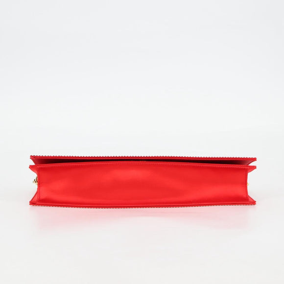 Salvatore Ferragamo Chain Swarovski Shoulder Bag Satin Red Gold Auth 120862V