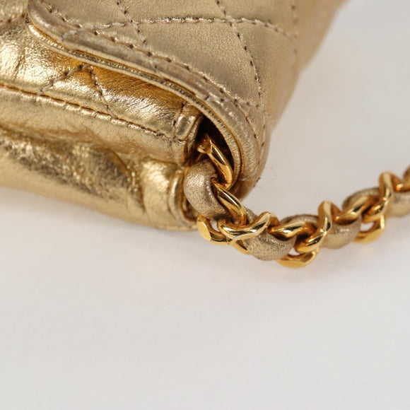 CHANEL Mini Mini Matelasse 7 Chain Bag Lamb Skin Gold Tone CC Auth 120870SAV