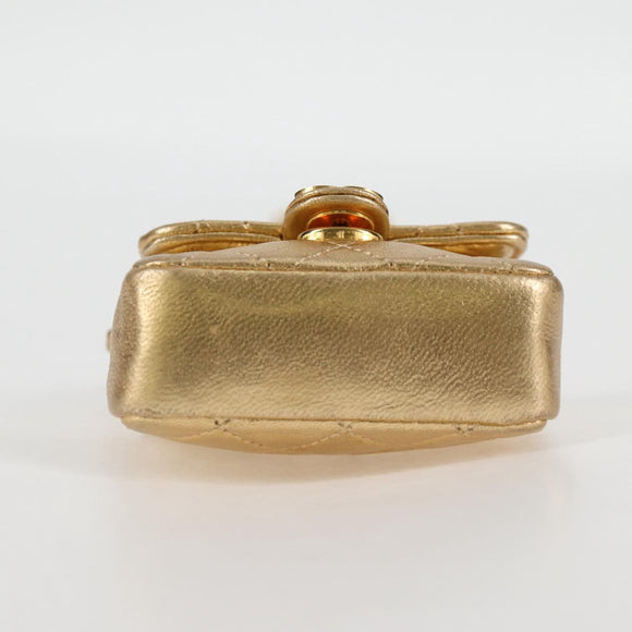 CHANEL Mini Mini Matelasse Chain Bag Lamb Skin Gold Tone CC Auth 120870AV