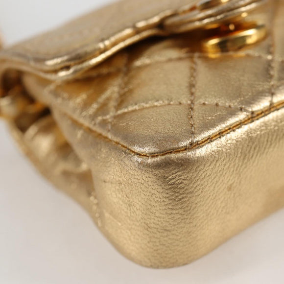 CHANEL Mini Mini Matelasse Chain Bag Lamb Skin Gold Tone CC Auth 120870AV