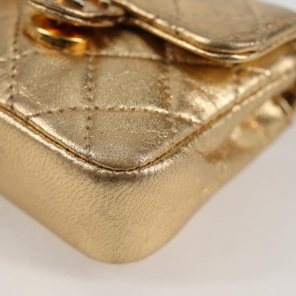 CHANEL Mini Mini Matelasse Chain Bag Lamb Skin Gold Tone CC Auth 120870AV