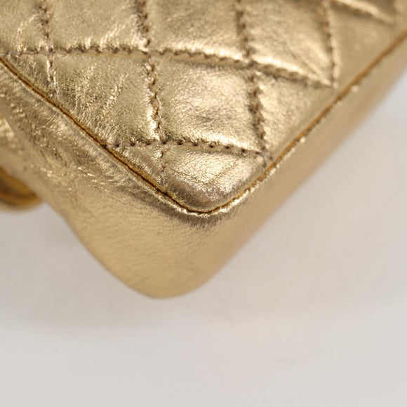 CHANEL Mini Mini Matelasse 7 Chain Bag Lamb Skin Gold Tone CC Auth 120870SAV
