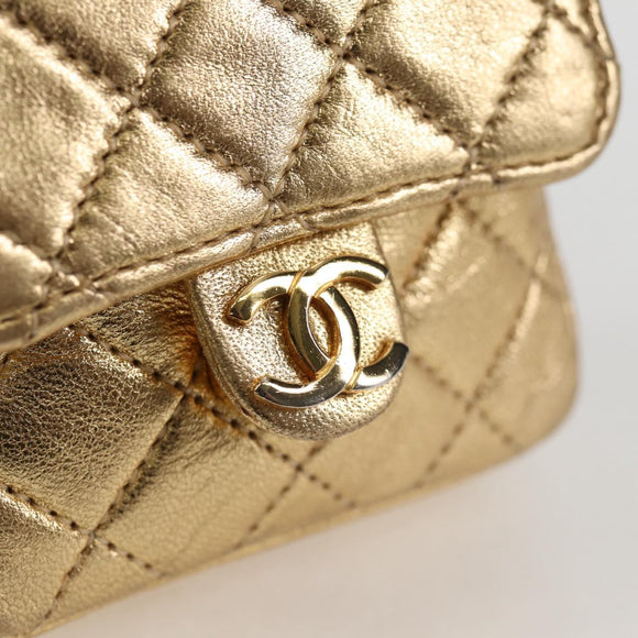 CHANEL Mini Mini Matelasse Chain Bag Lamb Skin Gold Tone CC Auth 120870AV