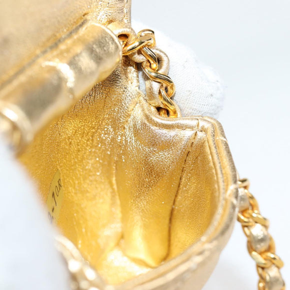 CHANEL Mini Mini Matelasse Chain Bag Lamb Skin Gold Tone CC Auth 120870AV
