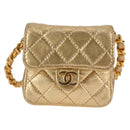 CHANEL Mini Mini Matelasse Chain Bag Lamb Skin Gold Tone CC Auth 120870AV-13