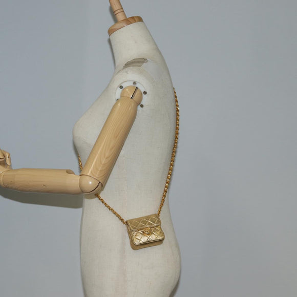 CHANEL Mini Mini Matelasse Chain Bag Lamb Skin Gold Tone CC Auth 120870AV