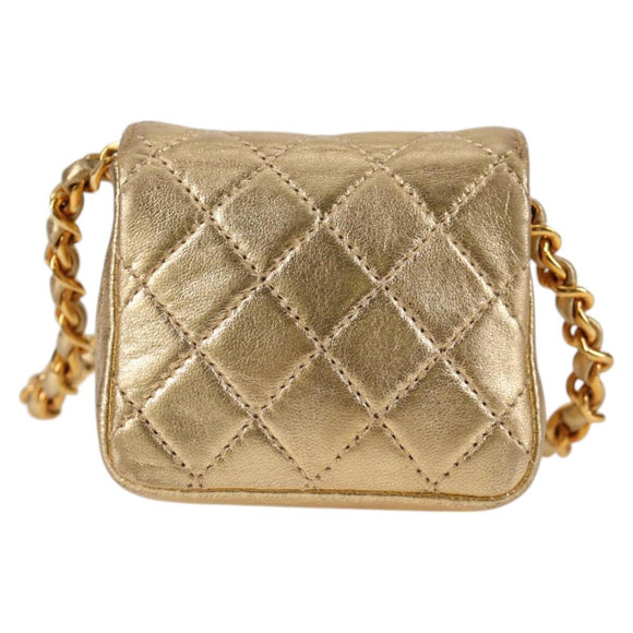 CHANEL Mini Mini Matelasse 7 Chain Bag Lamb Skin Gold Tone CC Auth 120870SAV