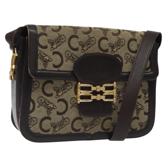 CELINE C Sulky Shoulder Bag Canvas Brown Gold Auth 120905