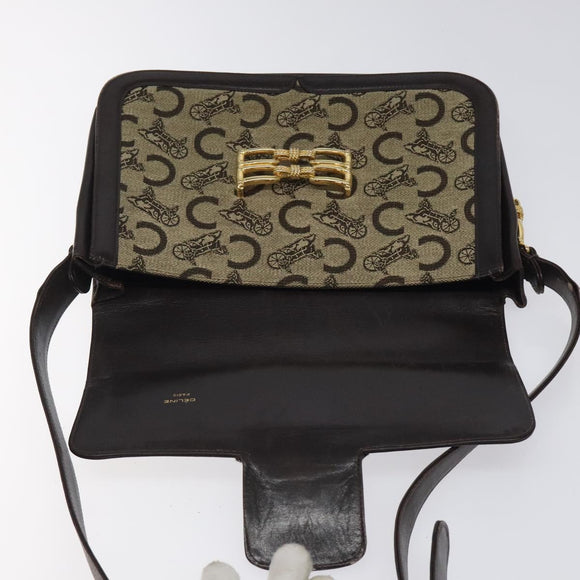 CELINE C Sulky Shoulder Bag Canvas Brown Gold Auth 120905