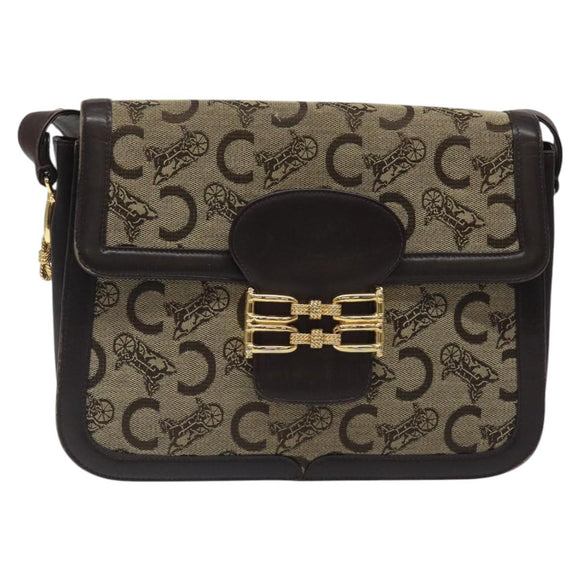 CELINE C Sulky Shoulder Bag Canvas Brown Gold Auth 120905