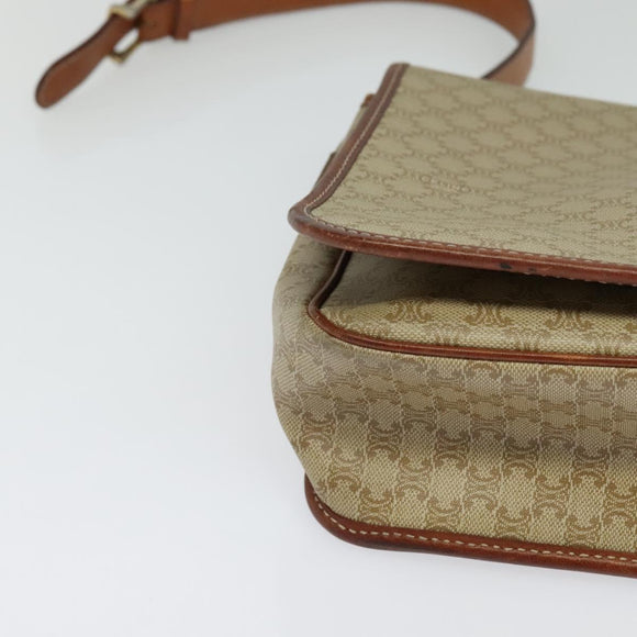 CELINE Macadam Canvas Shoulder Bag PVC Beige Gold Auth 120907