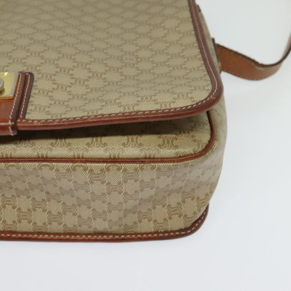 CELINE Macadam Canvas Shoulder Bag PVC Beige Gold Auth 120907