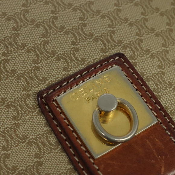 CELINE Macadam Canvas Shoulder Bag PVC Beige Gold Auth 120907