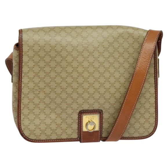 CELINE Macadam Canvas Shoulder Bag PVC Beige Gold Auth 120907