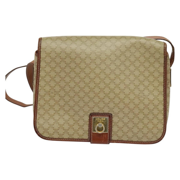 CELINE Macadam Canvas Shoulder Bag PVC Beige Gold Auth 120907