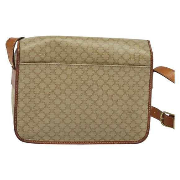 CELINE Macadam Canvas Shoulder Bag PVC Beige Gold Auth 120907