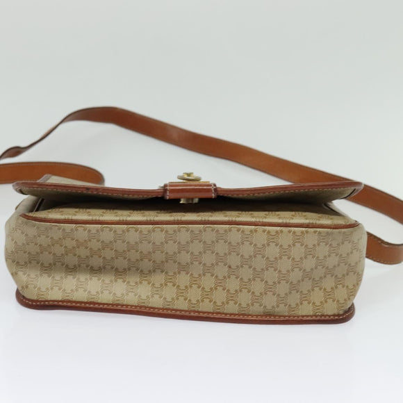 CELINE Macadam Canvas Shoulder Bag PVC Beige Gold Auth 120907