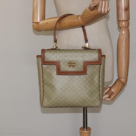 CELINE Macadam Canvas Hand Bag PVC Beige Gold Auth 120908