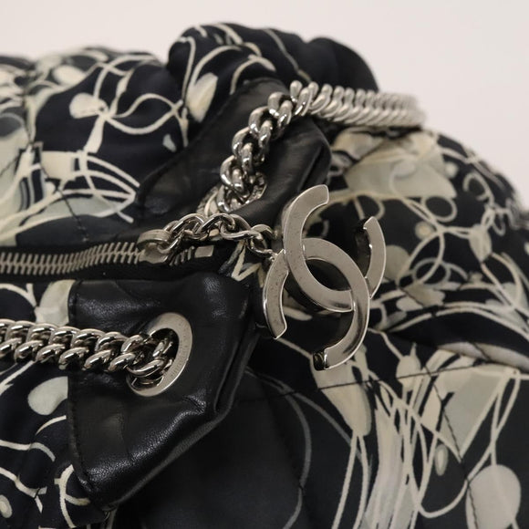CHANEL Matelasse Chain Shoulder Bag Silk Black Silver CC Auth 120924