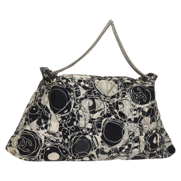 CHANEL Matelasse Chain Shoulder Bag Silk Black Silver CC Auth 120924