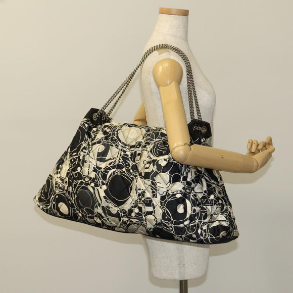 CHANEL Matelasse Chain Shoulder Bag Silk Black Silver CC Auth 120924