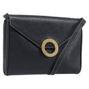 CELINE Circle Hand Bag Leather Black Gold Auth 120926-1
