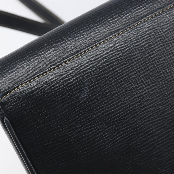 CELINE Circle Hand Bag Leather Black Gold Auth 120926