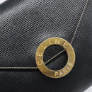 CELINE Circle Hand Bag Leather Black Gold Auth 120926-12
